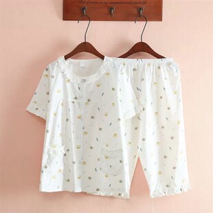 七分裤 短B袖 碎花梭织全棉布家居服套 薄款 日系100%纯棉睡衣女夏季