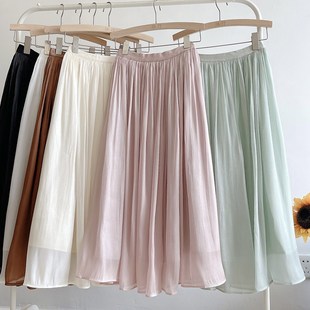 摇曳浪漫立体剪裁显瘦纯色光泽肌A理褶皱半身裙珠光高级感百褶长