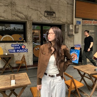 秋季 復古高級感工裝 百搭小個子短款 上衣 翻領夾克外套女2025新款
