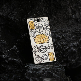 纯银吉言福牌无事牌纯银吊坠男古法招财猫平安喜乐实心足银项链女