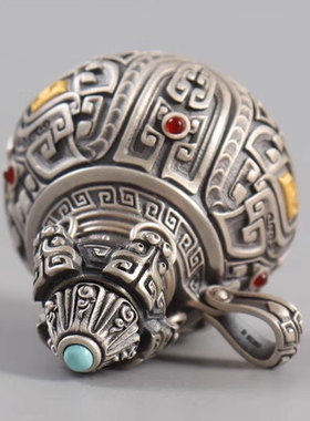 饕餮纹葫芦吊坠藏银国潮新中式复