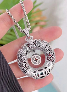 泰银双龙平安扣吊坠复古民族风生