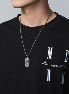 复古饕餮龙纹方牌泰银男士项链吊