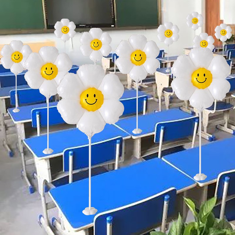 开学雏菊笑脸气球装饰品桌飘小学幼儿园教室班级迎新氛围场景布置