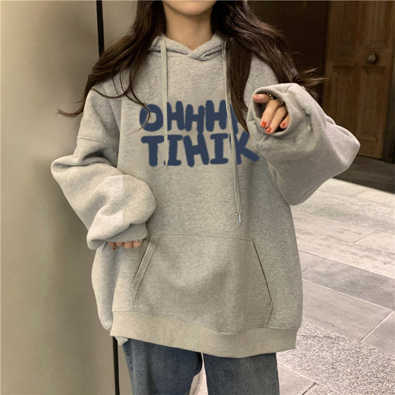复古设计感秋冬纯棉卫衣女连帽