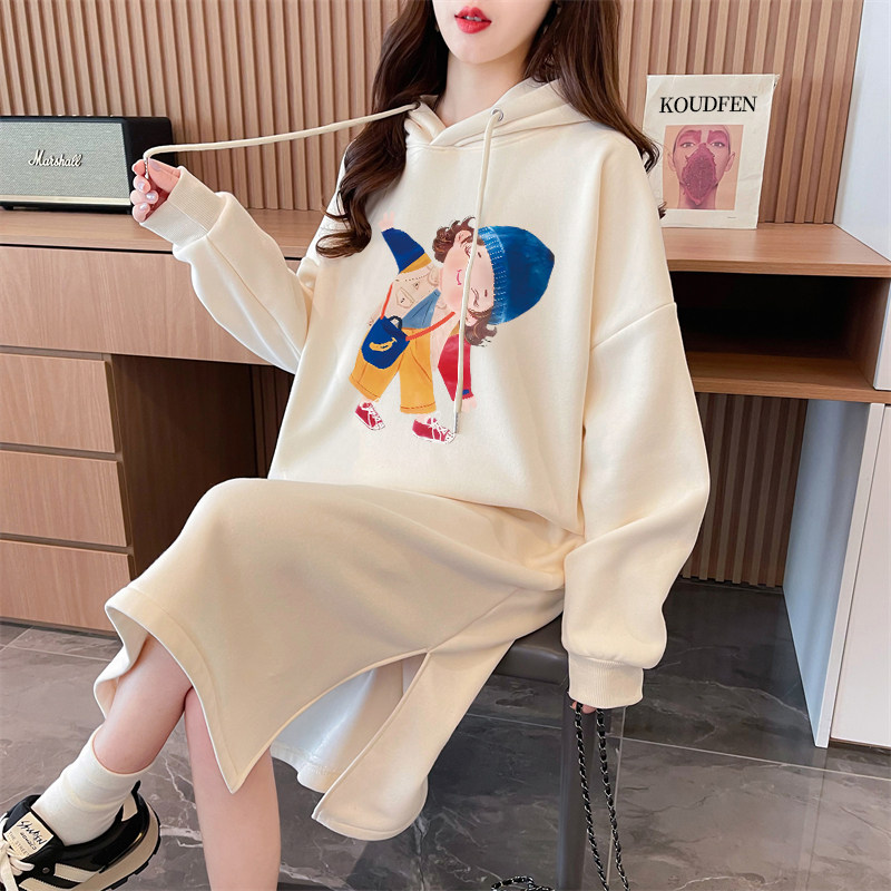 大码女装连帽纯棉卫衣裙卡通宽松休闲秋冬加绒加厚开叉长款连衣裙,女装/女士精品,大码连衣裙,淘宝优惠券,粉丝福利购,淘宝优惠卷