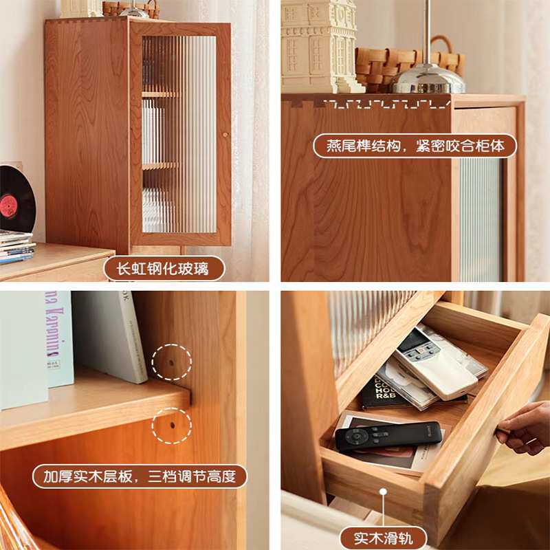 实木边柜酒柜现代简约电视柜侧柜北欧客厅立柜家用小户型储物柜子