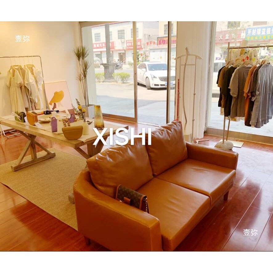 皮艺沙发三人位小型简约咖啡客厅简易pu黑皮质沙发双人两座服装店