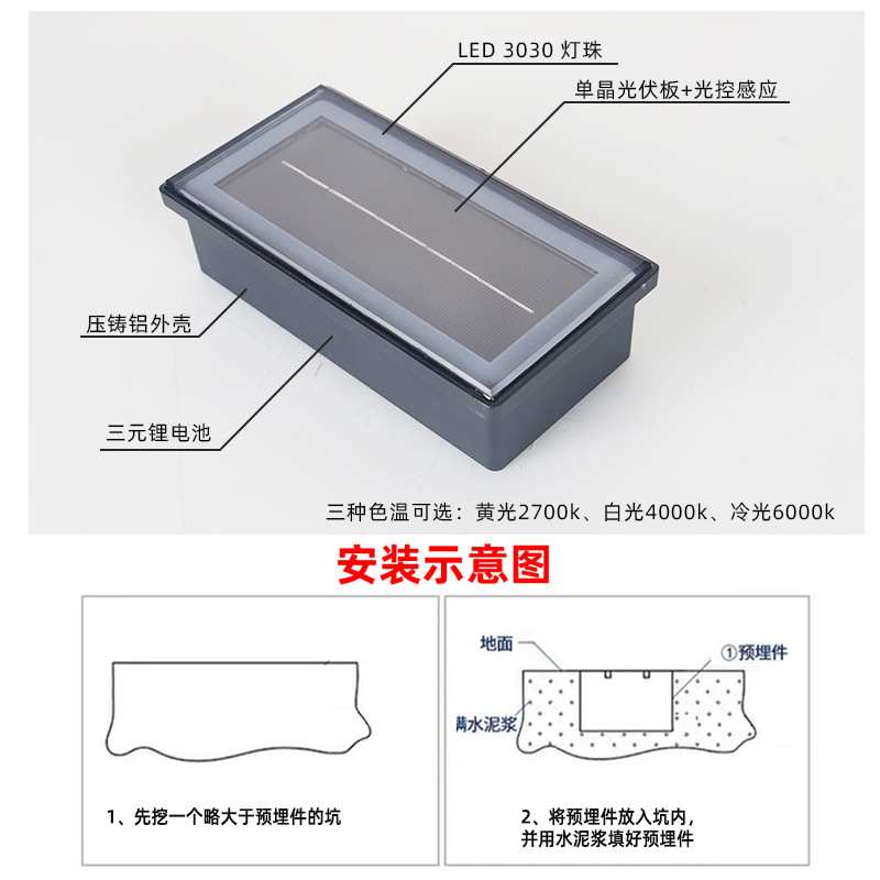超级工厂嵌入式led地埋灯跨境长方形道钉灯户外l防水太阳能地砖灯