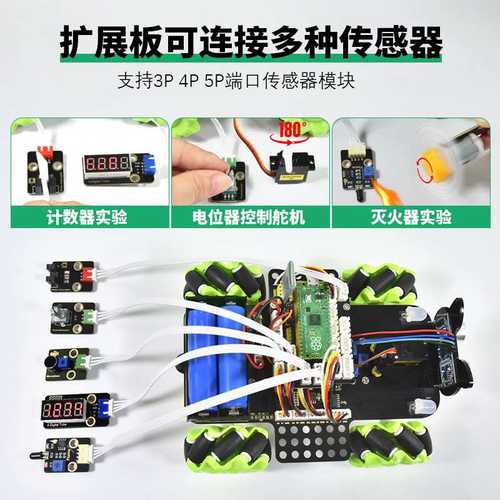 树莓派pico智能车套件 麦克纳姆轮循迹避障microPython编程机器人