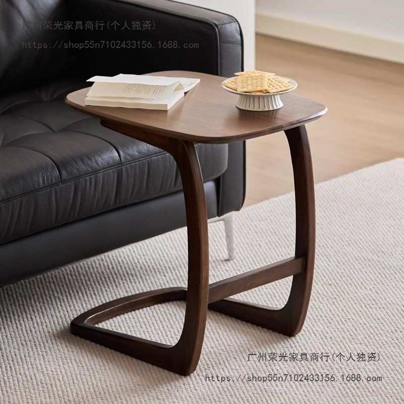 小茶几黑胡桃角几实木沙发边几客厅阳台小户型床边桌橡胶木可移动