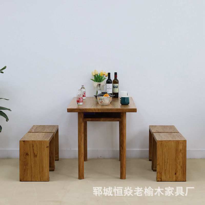 新中式老榆木茶桌茶台长方形餐厅吃饭桌榆木泡茶台榆木客厅家具