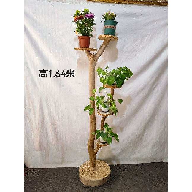 A6T实木花架原木客厅落地阳台置物架多肉绿萝花架子多层花盆架一