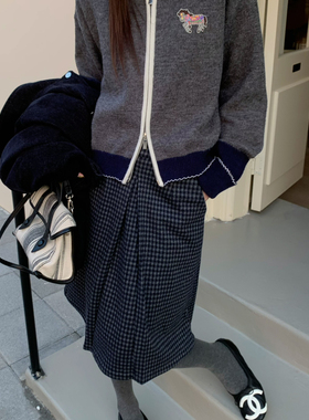 FEIMAO（YIMAO）-韩系冬季毛呢复古高腰百搭修身A字格子加厚半身