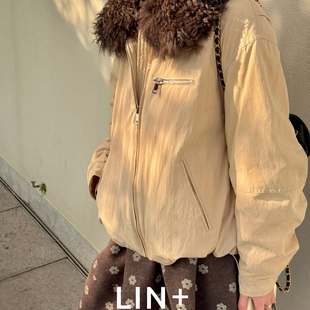 配可拆卸毛领 LIN 100拼接羊毛莫斯纳毛领鹅绒派克气质羽绒服