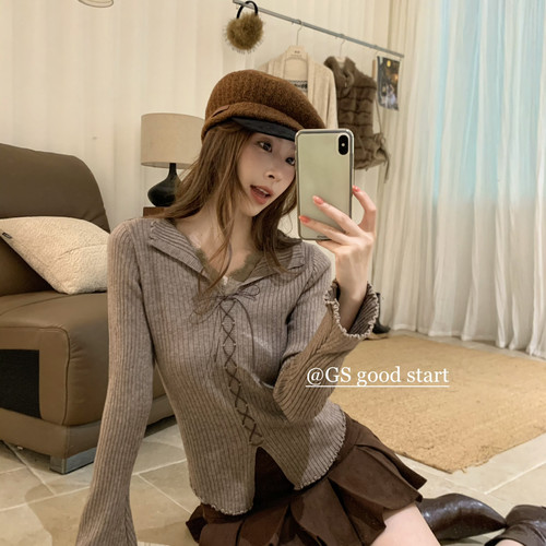 GS.GOOD START-全员强推韩系纯欲气质绑带显瘦百搭针织小衫D7332