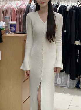 UONE-气质率性优雅小女人开叉连衣裙