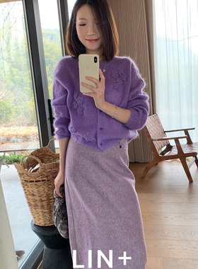 LIN+  -26年早春西装人字毛呢开叉A版显瘦一粒扣气质半身裙