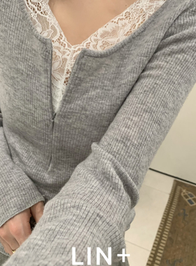 LIN+  -年早春羊毛纯欲拉链气质小女人叠穿套头打底衫（含100羊毛