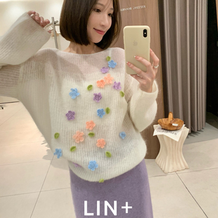LIN  独有氛围感手工钩花繁华绽放毛衣含33绵羊毛30马海毛