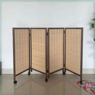 ?折叠移动小型屏风屏风折叠移动带滑轮竹编幼儿园小屏风玄关隔断
