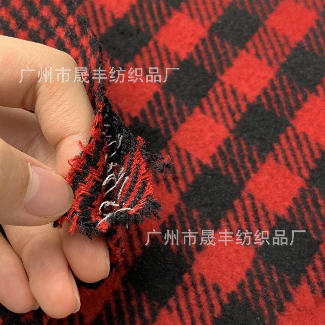 【折扣价】现加厚双层格双面黑红毛呢布料