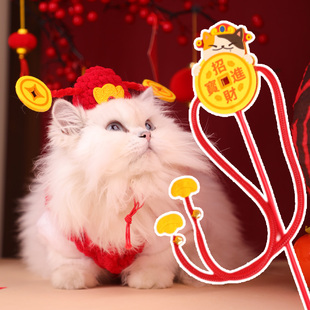 宠物新年礼物招财进宝围脖财神帽逗猫棒套装猫咪狗狗过年新年装饰