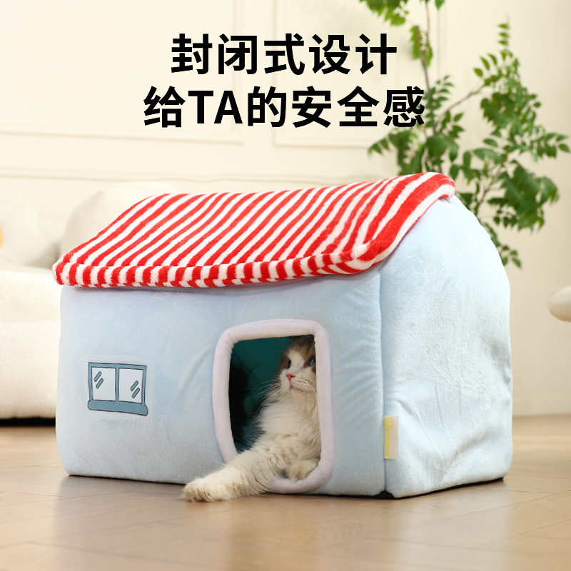 2025新款猫窝冬季加厚睡窝封闭式毛绒御寒保暖超大号可拆洗大空间