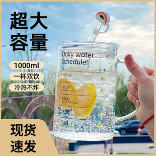 毫升大容量杯喝水杯子耐温泡茶杯带盖吸管杯办公室夏季