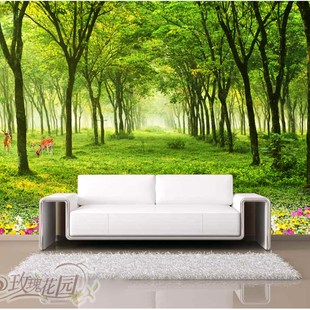 大树树林阳光草地风景自粘壁画客厅沙发背景墙防水墙壁纸帖墙画