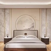 现代新仙鹤茶室墙纸客厅山水电视背景墙壁纸卧室床头墙布