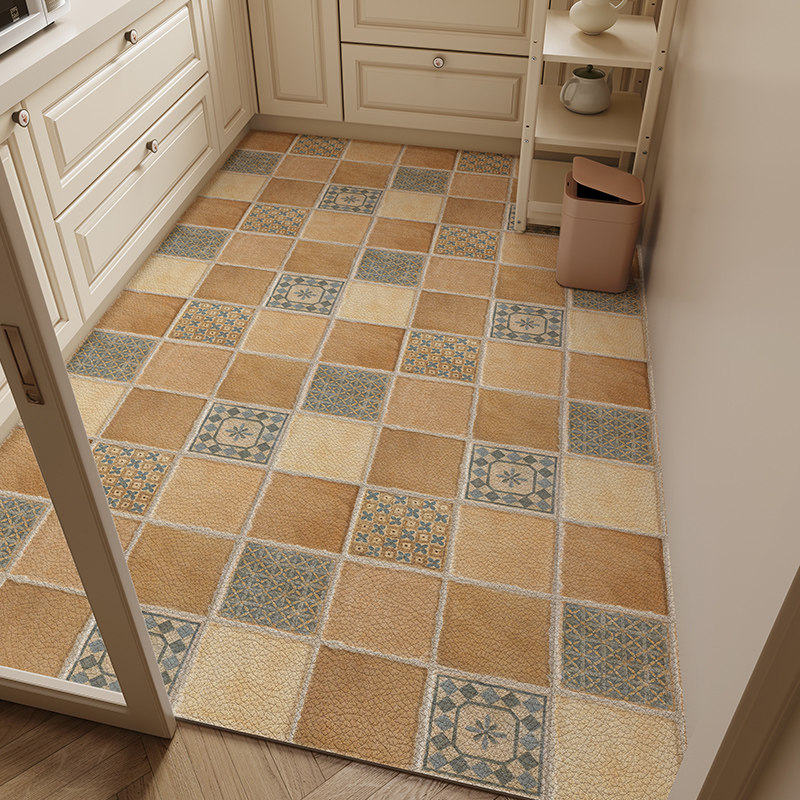 美式复古厨房地垫防滑防水防油可擦免洗防摔垫子耐脏皮革家用地毯,居家布艺,厨房地垫,淘宝优惠券,粉丝福利购,淘宝优惠卷