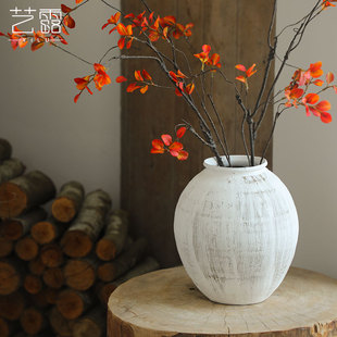 日式粉引陶瓷大号花瓶复古白色民宿侘寂风手工花器亚光装饰品摆设