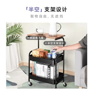 可移动家用多层厨房客厅收纳层架玩具零食书架子带桌板小推车置物