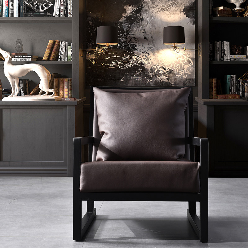 实木单人休闲椅 北欧简约现代懒人舒适布艺躺椅皮艺沙发椅雪橇椅