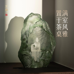 京铜琉璃水月自在观音坐台观世音佛像神像人物茶台工艺品禅意摆件