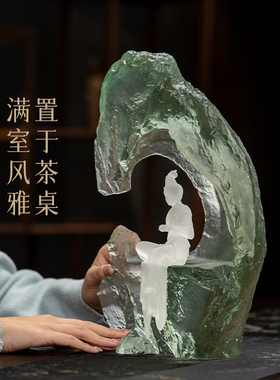 京铜琉璃水月自在观音观世音坐台佛像神像人物茶台工艺品禅意摆件