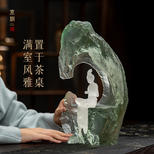 京铜琉璃水月自在观音观世音坐台佛像神像人物茶台工艺品禅意摆件