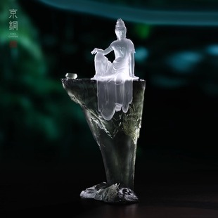 京铜琉璃观音观世音水月自在像菩萨玄关壁龛竖高装饰摆件禅意佛像