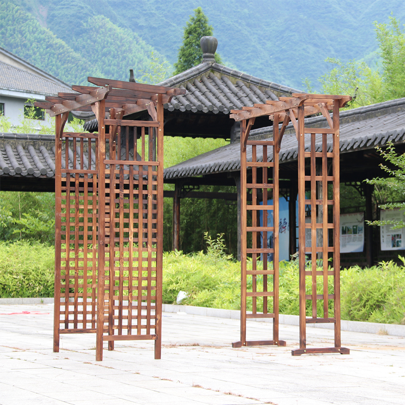 户外拱门爬藤架庭院碳化拱形花架葡萄架装饰阳台花园防腐木网格门