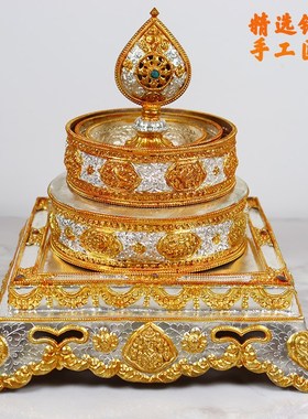 尼泊尔手工四方托盘鎏金银曼扎盘供修曼茶罗纯铜曼达盘多种型号