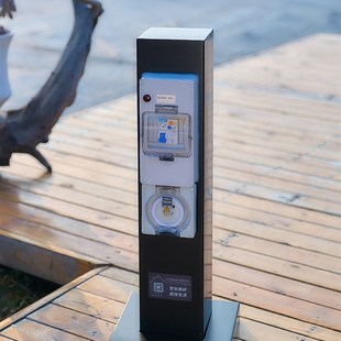房車營地不銹鋼水電樁戶外防水帶鎖立柱開關(guān)插座室外五孔庭院地插