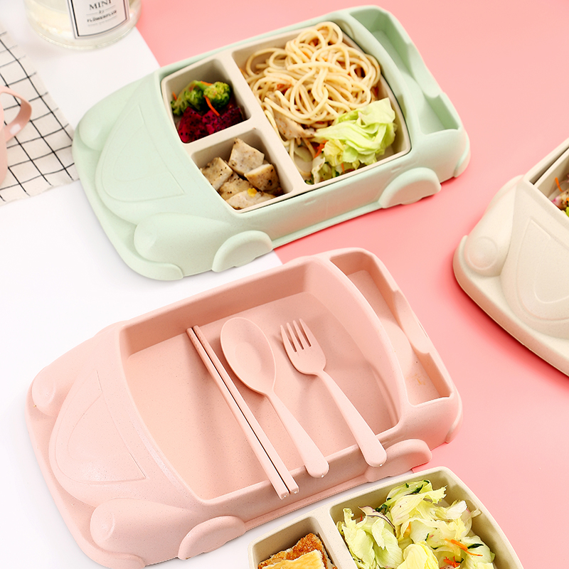 小麦秸秆宝宝餐盘分格儿童餐具吃饭碗杯创意卡通盘子汽车餐盘套装