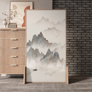 屏风隔断客厅进门玄关卧室遮挡家用禅意水墨山水画座屏实木 新中式