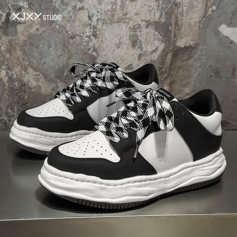 XJXY内增高鞋黑白配色鞋子男鞋休闲鞋板鞋男款2026新款春季运动鞋
