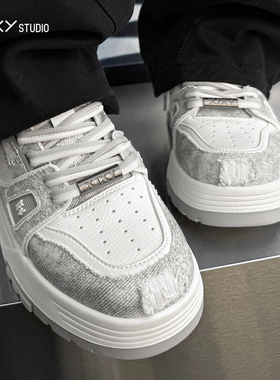 XJXY7cm鞋子男鞋2025秋冬季新款男士休闲鞋男款厚底减震耐磨板鞋