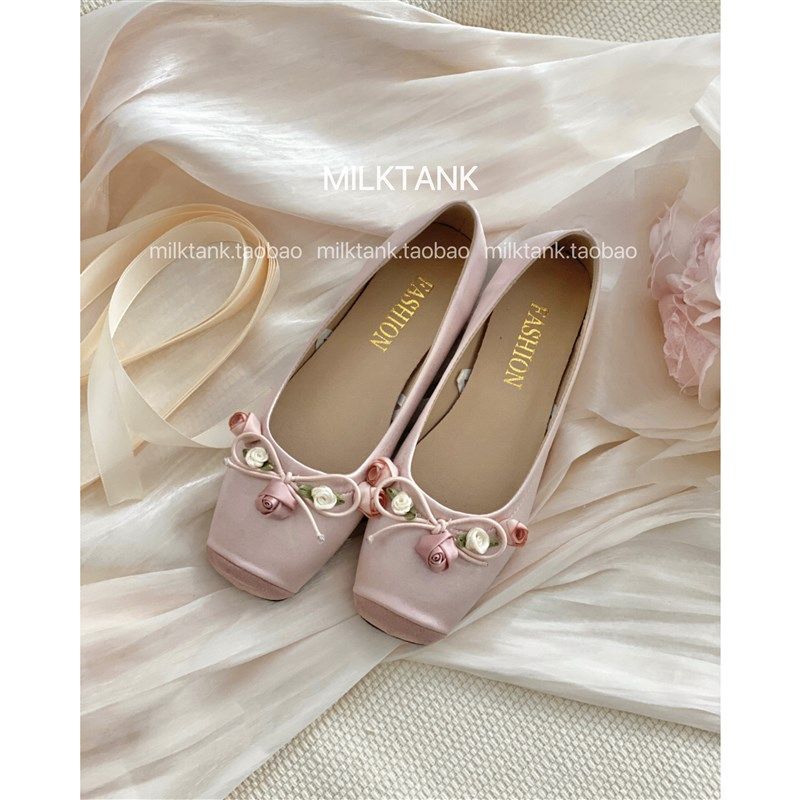 奶罐打翻了【玫瑰少女】芭蕾平底鞋女春季新款温柔仙X女风浅口单,女鞋,时尚芭蕾鞋,淘宝优惠券,粉丝福利购,淘宝优惠卷