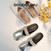 豆豆屋低跟软底半拖鞋 水钻仙女风一脚蹬单 百搭法式 20s25夏季 新款