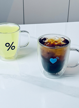 日本ROYAL玻璃杯百分号%透明马克杯阿拉比卡办公室耐热玻璃咖啡杯