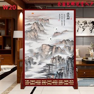 入户屏风隔断客厅玄关现代简约办公室双面实木座屏迎客松 中式